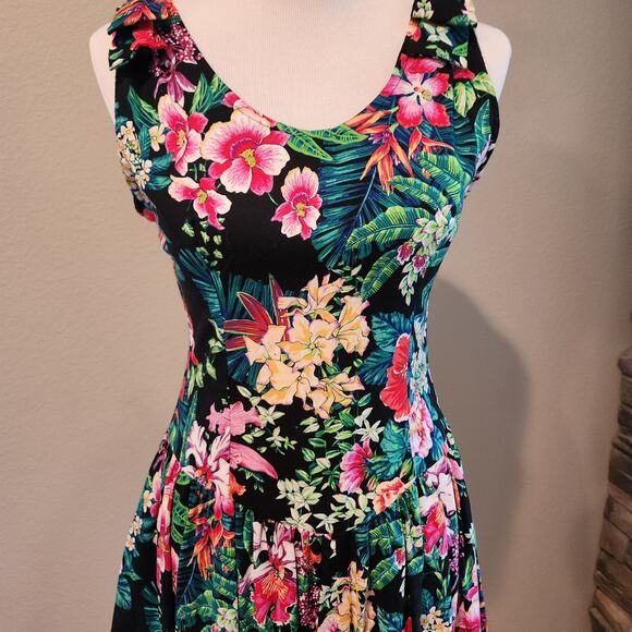 Vintage Sweet Miranda Women's Size 10 Sleeveless Dress Tropical Foliage Cotton - Picture 1 of 9